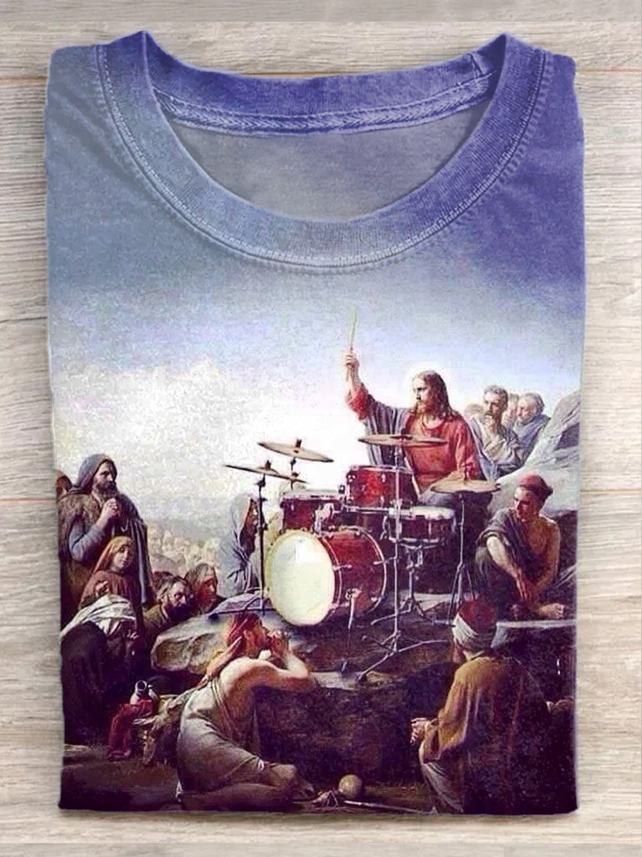 Jesus Playing Drums Shirt Mens Christian T-Shirts Gifts For Adults