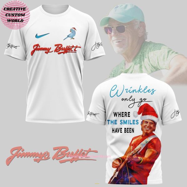 Jimmy Buffett Holiday Wrinkles Only Go Where the Smiles Have Been 3D T-Shirt â€“ White