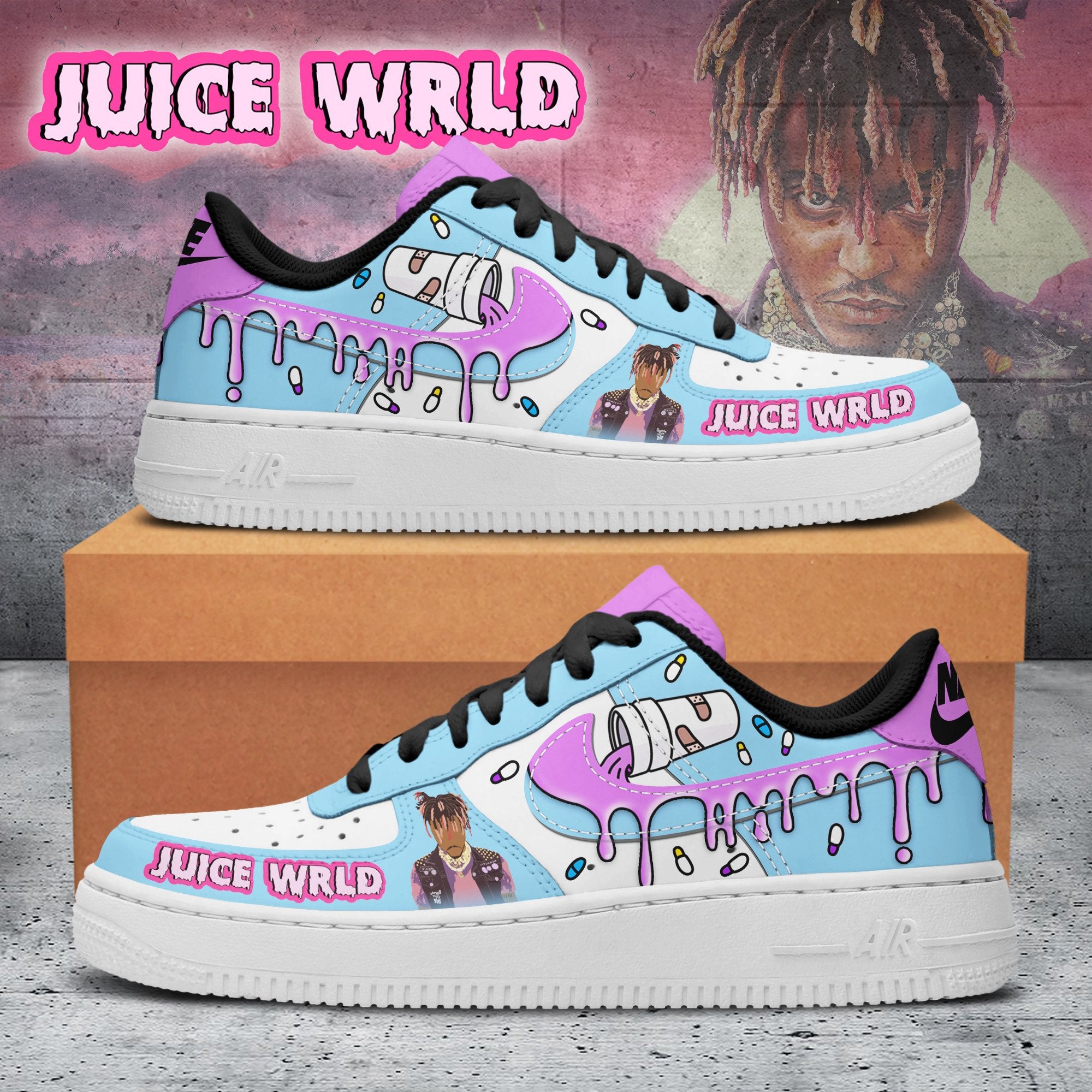 Juice WRLD Air Low-Top Sneakers Shoes For Men And Women - Black Insole