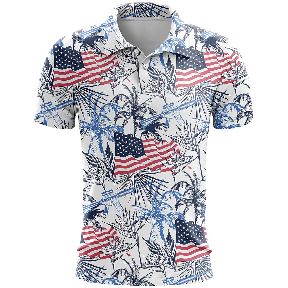 Jungle Flag Patriotic Golf Polo Shirt Pro Gun Apparel Good Fathers Day Gifts