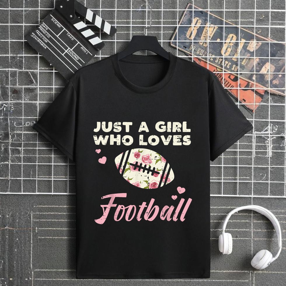 Just A Girl Who Loves American Football Flowers Girls Women T-Shirt