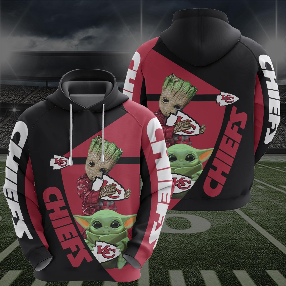 Kansas Chiefs Groot Baby Yoda Hoodie  Zip Hoodie Version 657