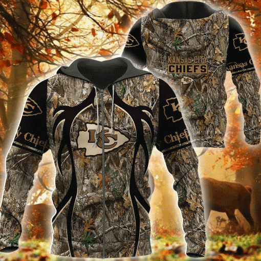 Kansas City Chiefs Hunting Camo Football 3D printed Sweatshirt Hoodie Zipped Hoodie