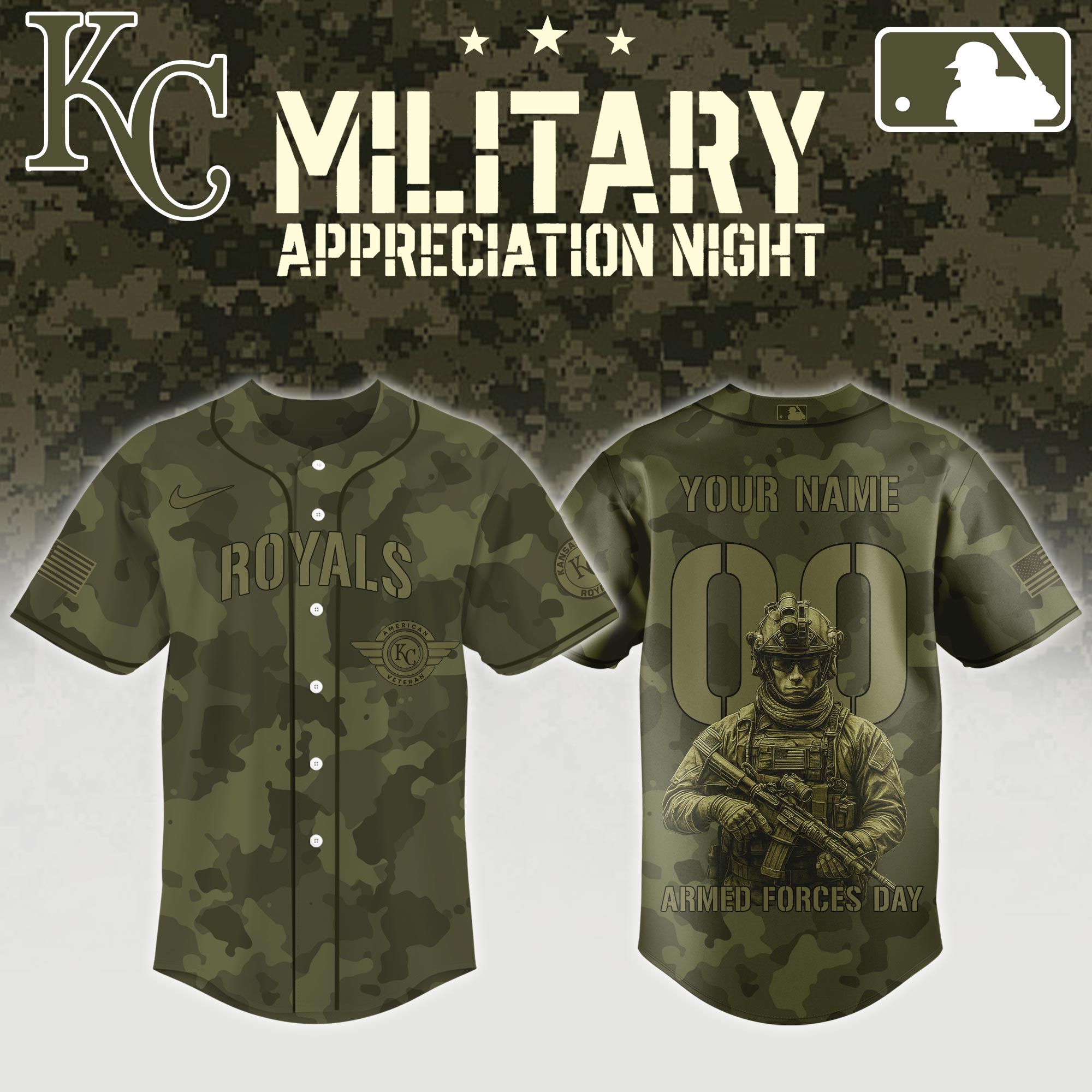 Kansas City Royals MLB x Armed Forces Day Night Jersey Personalized Baseball Jersey For Fan