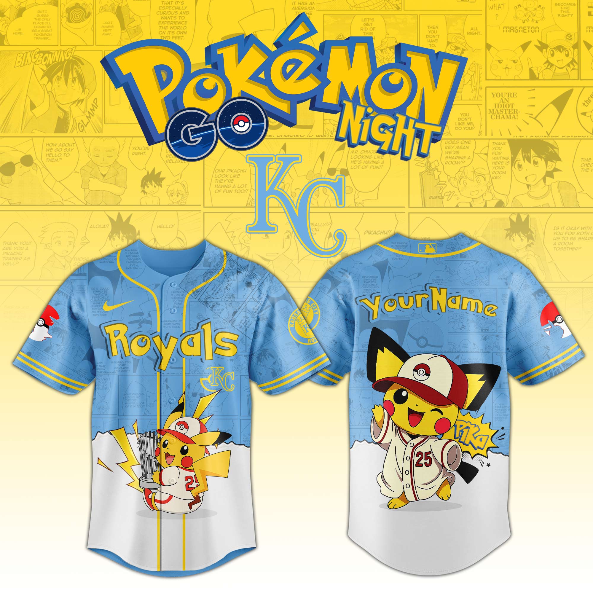 Kansas City Royals MLB x PokÃ©mon GO Night Personalized Baseball Jersey For Fans