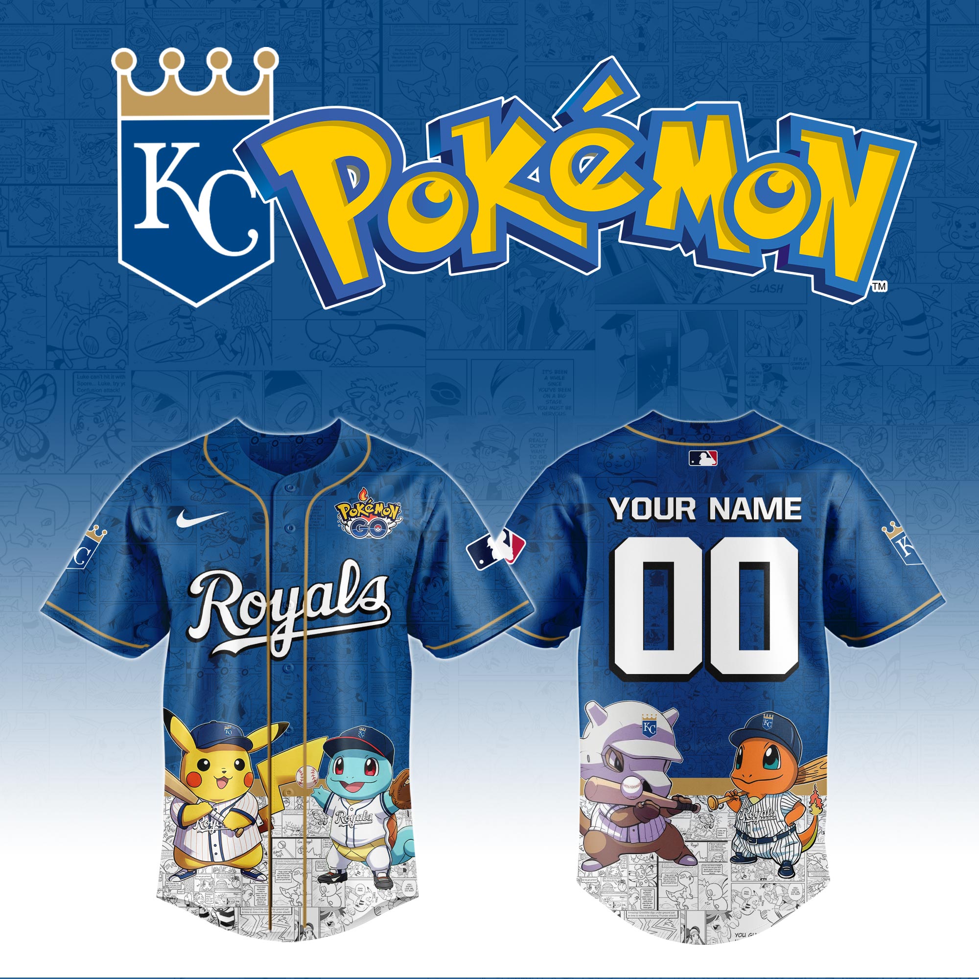 Kansas City Royals MLB x Pokemon Go Custom Personalized Baseball Jersey For Fans