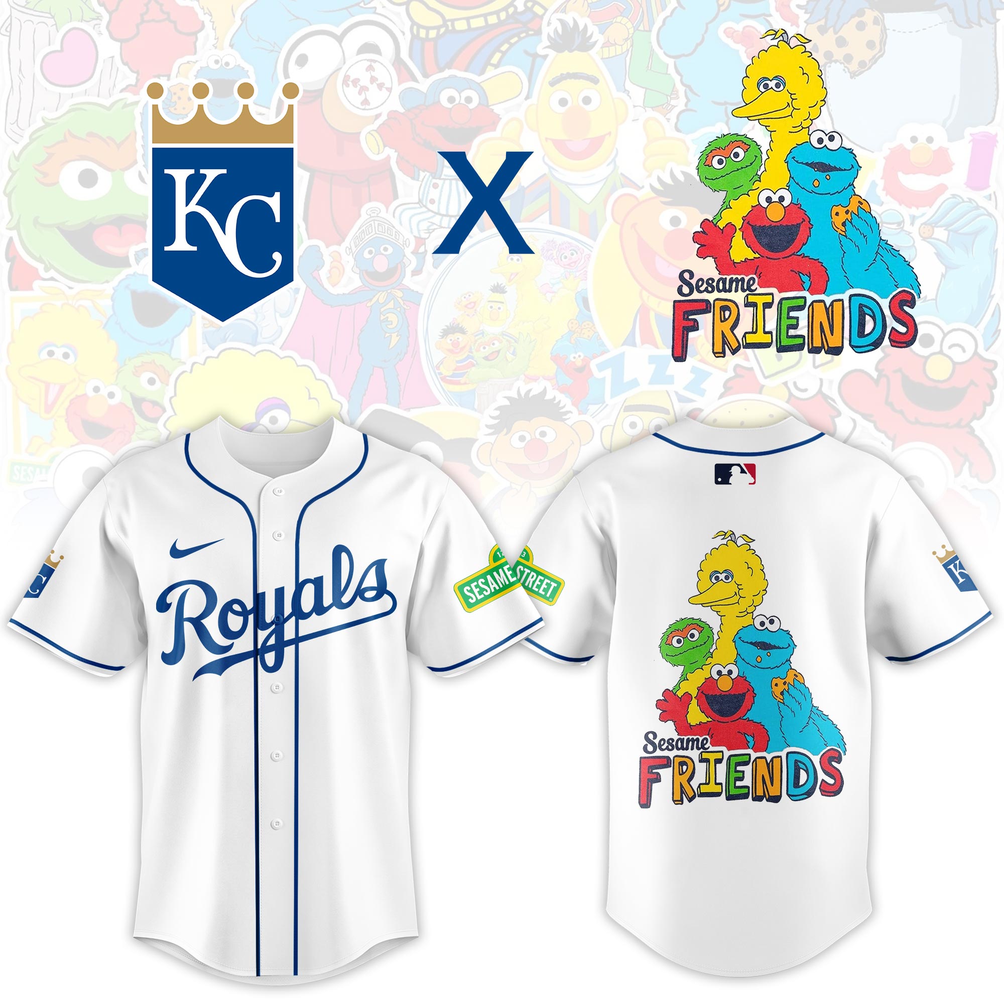 Kansas City Royals MLB x Sesame Street Night Personalized Baseball Jersey For Fans