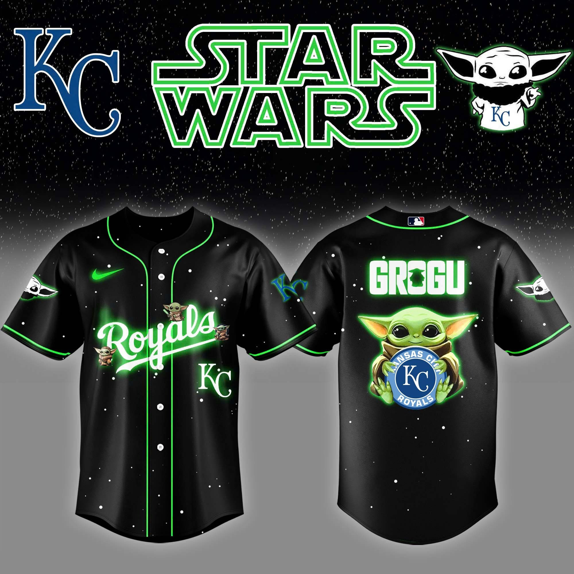 Kansas City Royals x Star Wars Grogu Night Baseball Jersey Gift Ideas For Baseball Fans
