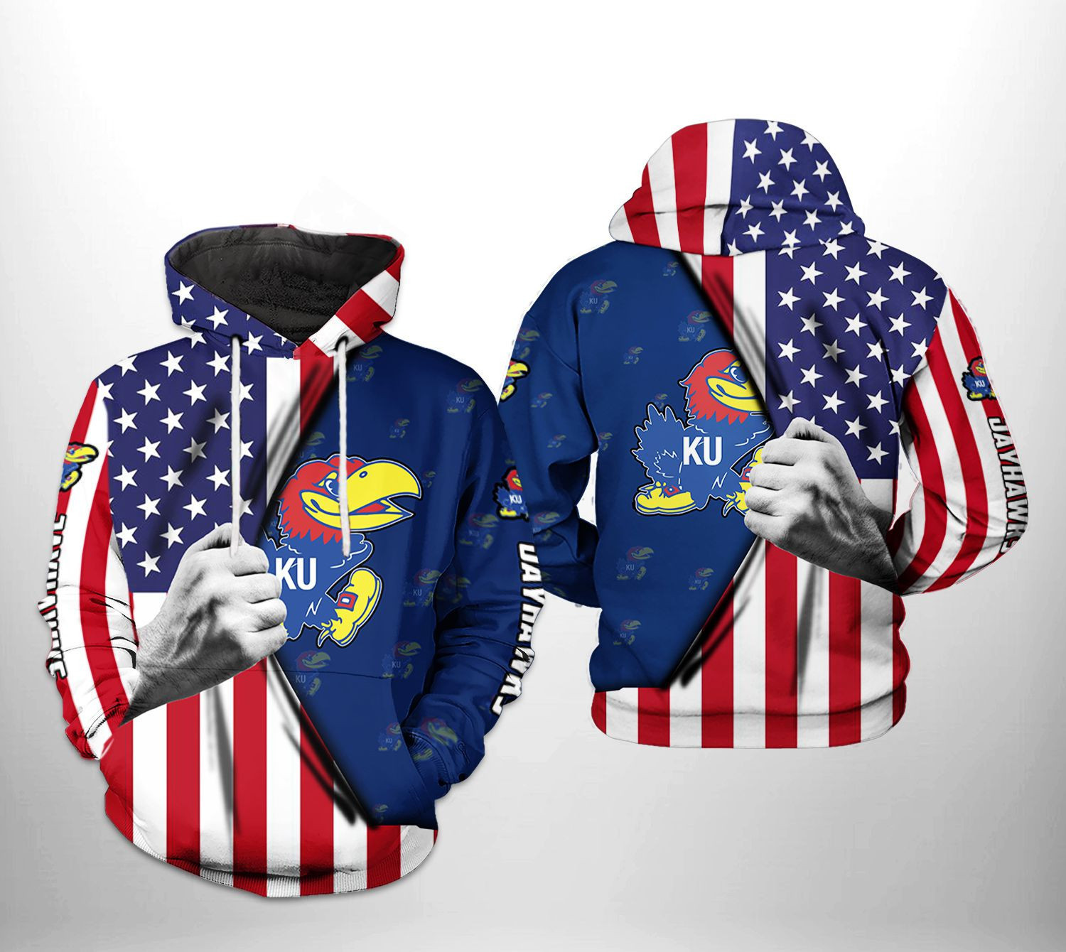 Kansas Jayhawks NCAA US Flag Hoodie  Zip Hoodie Version 764