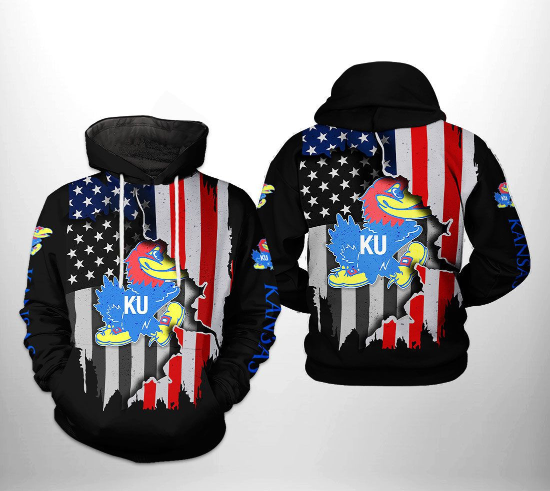 Kansas Jayhawks NCAA US Flag Hoodie  Zip Hoodie Version 774
