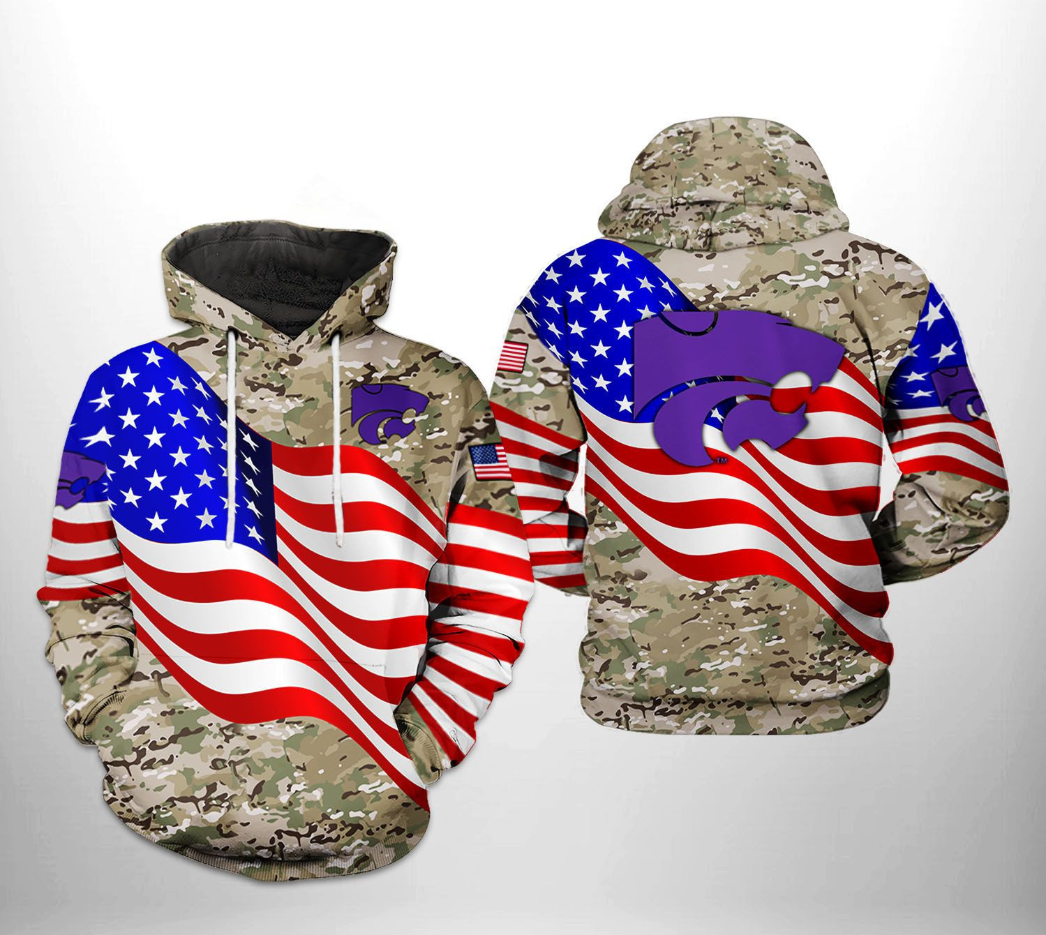 Kansas State Wildcats NCAA US Flag Camo Veteran Hoodie  Zip Hoodie