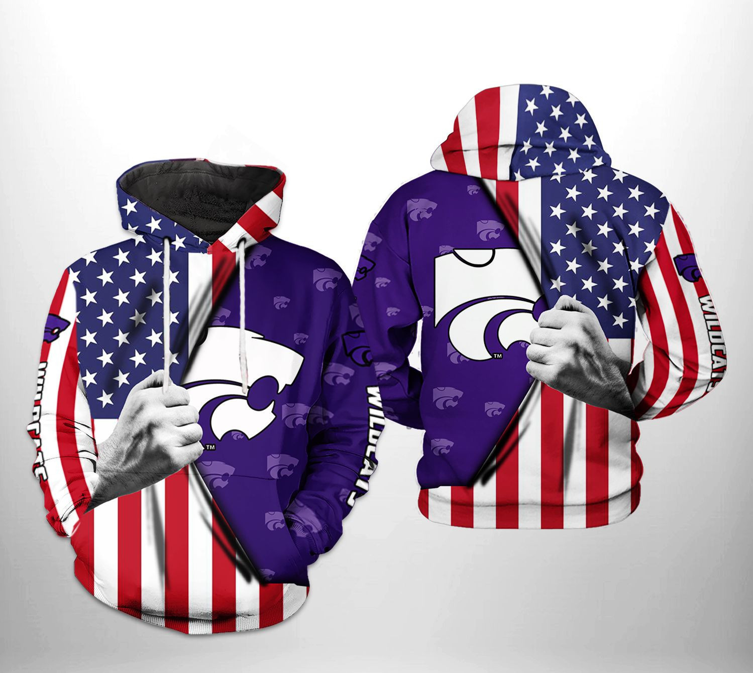 Kansas State Wildcats NCAA US Flag Hoodie  Zip Hoodie