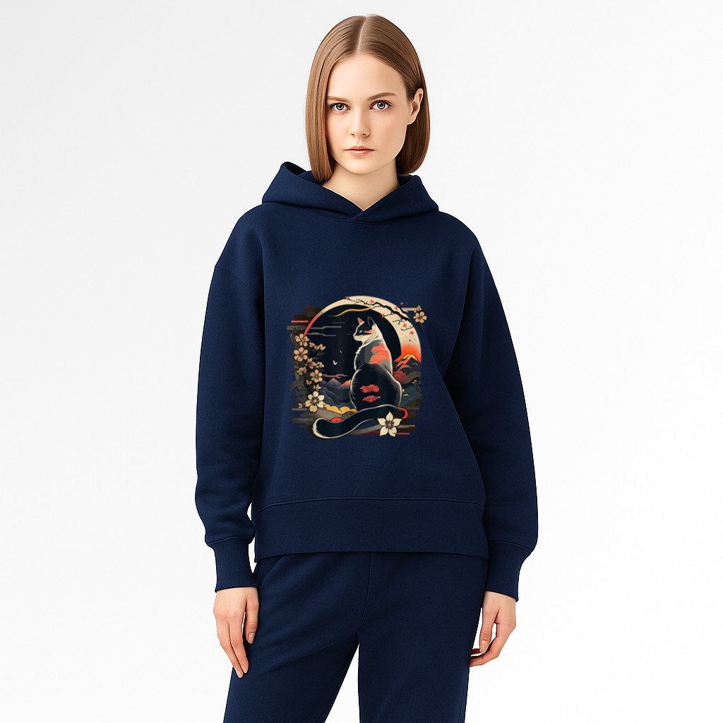Kawaii Cat Anime Japanese Retro Men Women Kids Funny Cat Hoodie