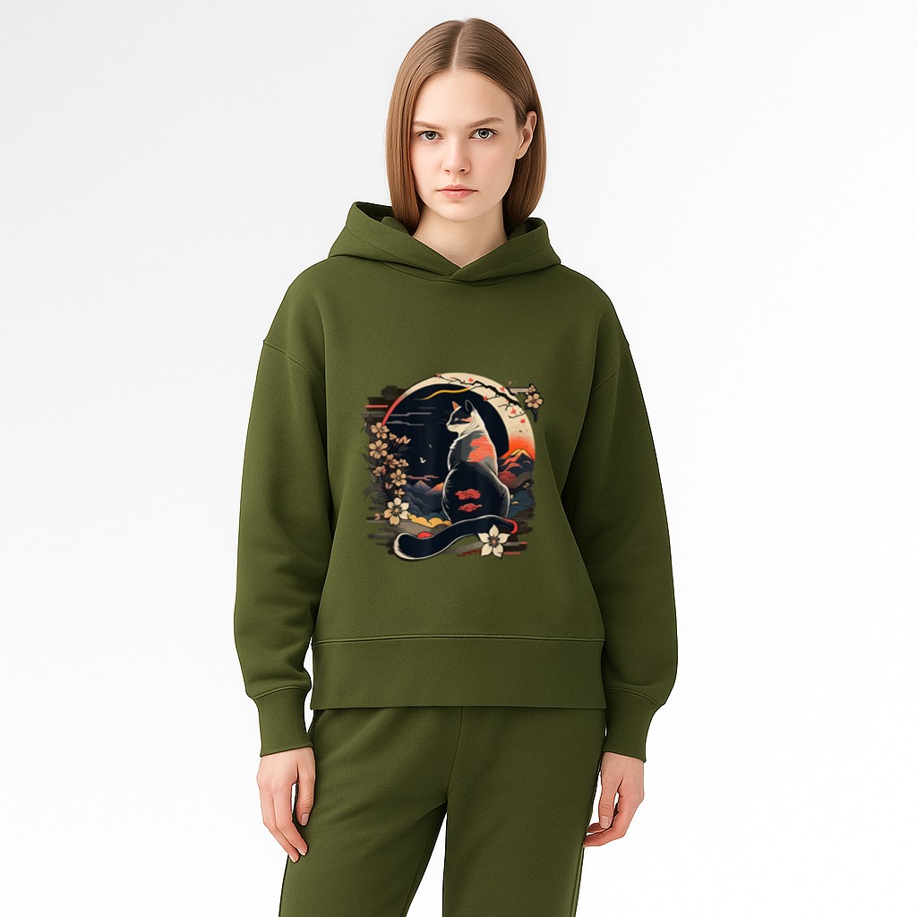 Kawaii Cat Anime Japanese Retro Men Women Kids Funny Cat Hoodie