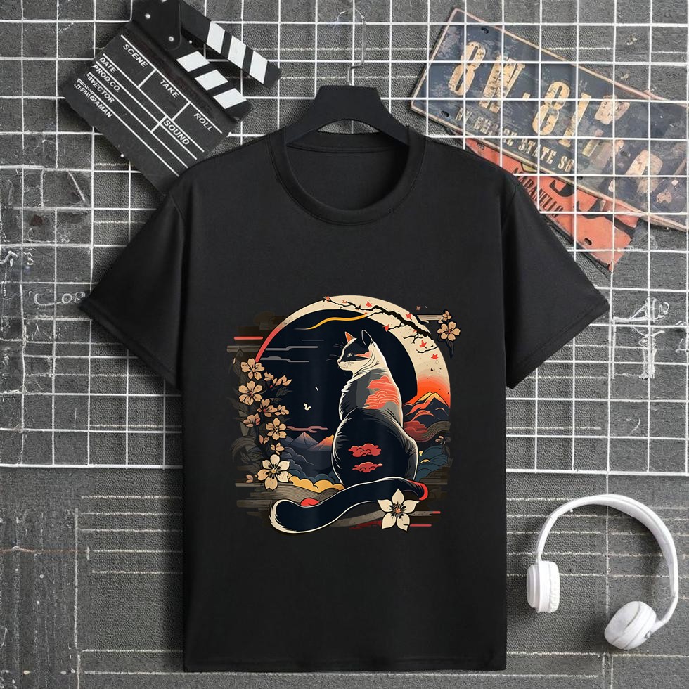 Kawaii Cat Anime Japanese Retro Men Women Kids Funny Cat T-Shirt