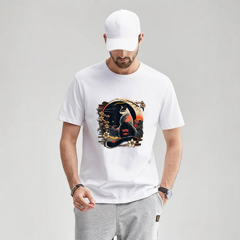 Kawaii Cat Anime Japanese Retro Men Women Kids Funny Cat T-Shirt