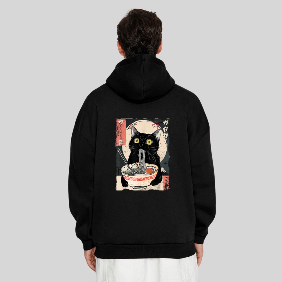 Kawaii Cat Eating Ramen Noodles Funny Anime Gift Girls Teens Hoodie