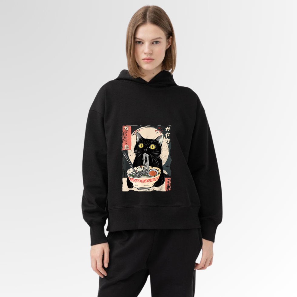 Kawaii Cat Eating Ramen Noodles Funny Anime Gift Girls Teens Hoodie