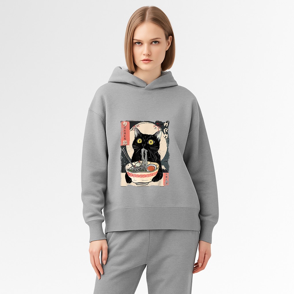 Kawaii Cat Eating Ramen Noodles Funny Anime Gift Girls Teens Hoodie
