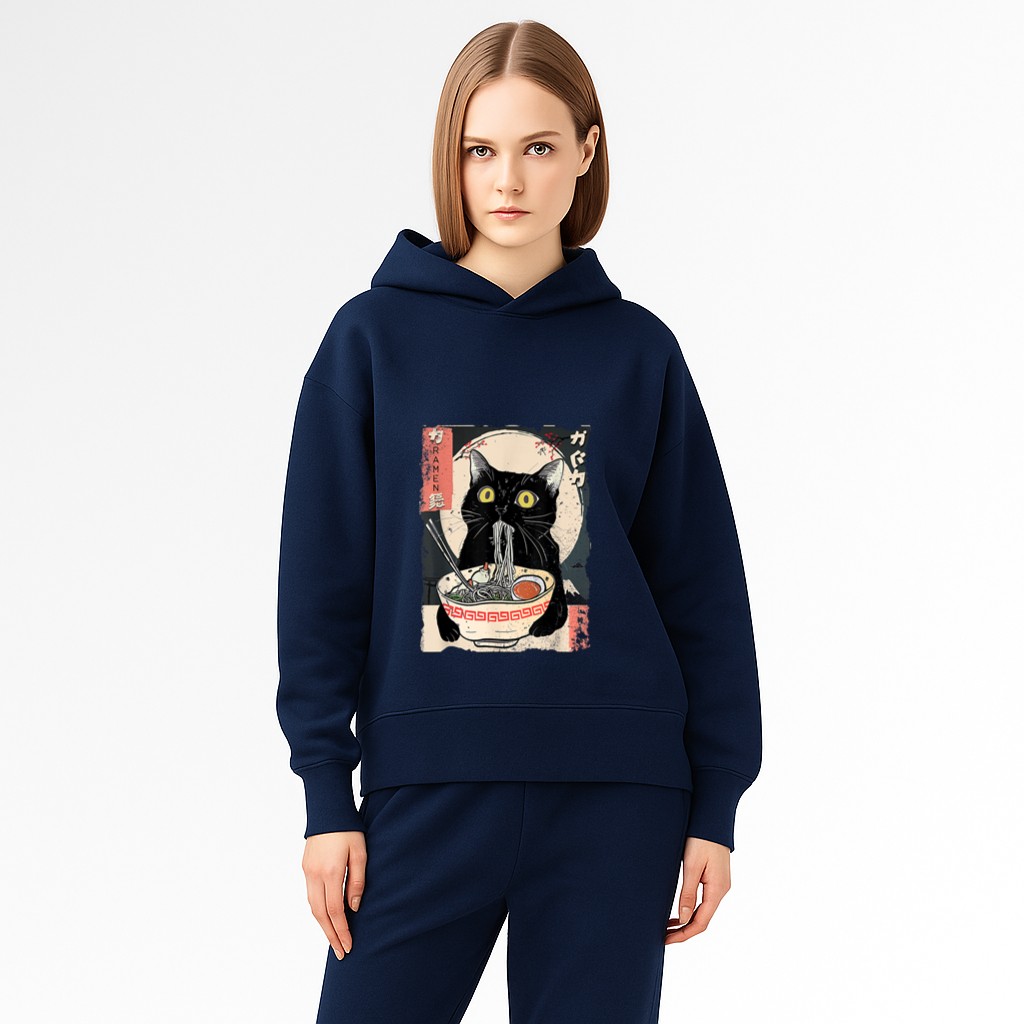 Kawaii Cat Eating Ramen Noodles Funny Anime Gift Girls Teens Hoodie
