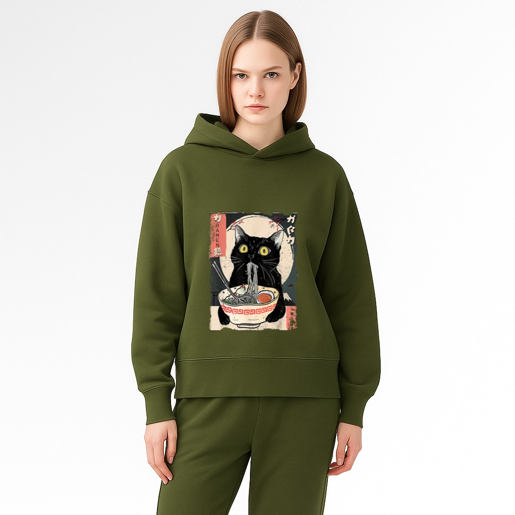 Kawaii Cat Eating Ramen Noodles Funny Anime Gift Girls Teens Hoodie