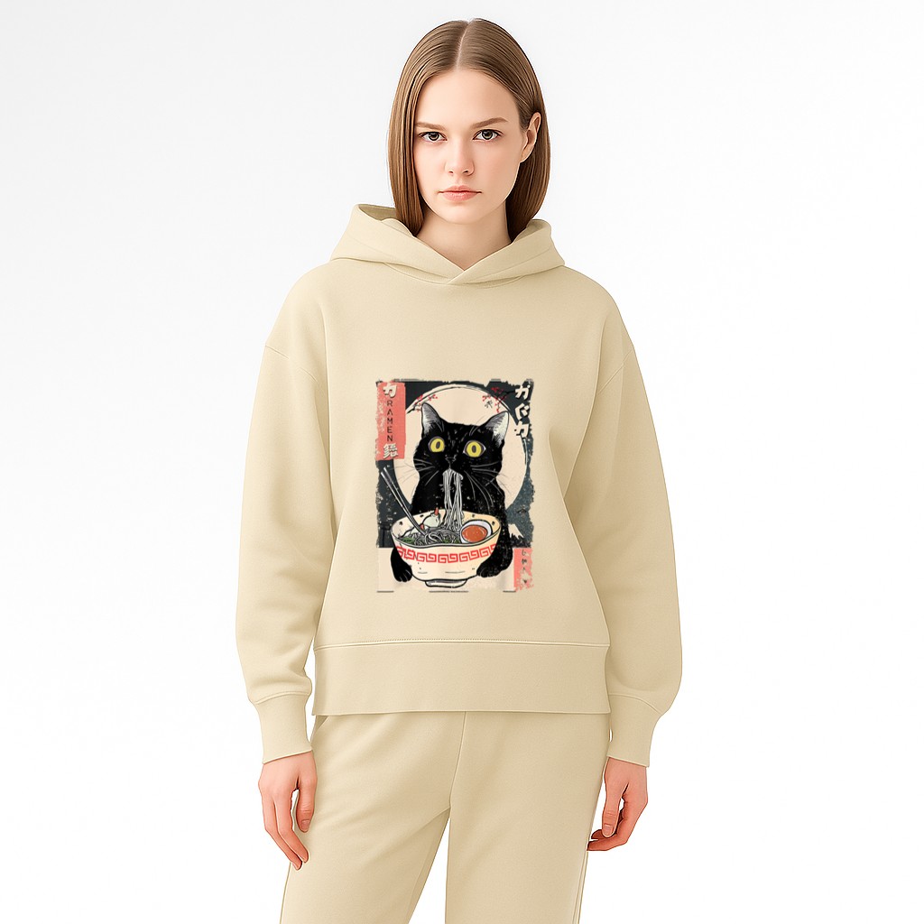 Kawaii Cat Eating Ramen Noodles Funny Anime Gift Girls Teens Hoodie