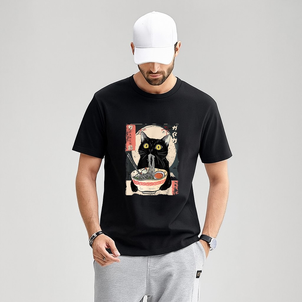 Kawaii Cat Eating Ramen Noodles Funny Anime Gift Girls Teens T-Shirt