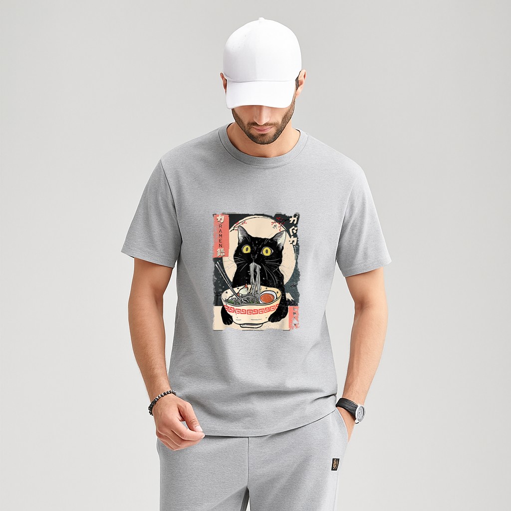 Kawaii Cat Eating Ramen Noodles Funny Anime Gift Girls Teens T-Shirt