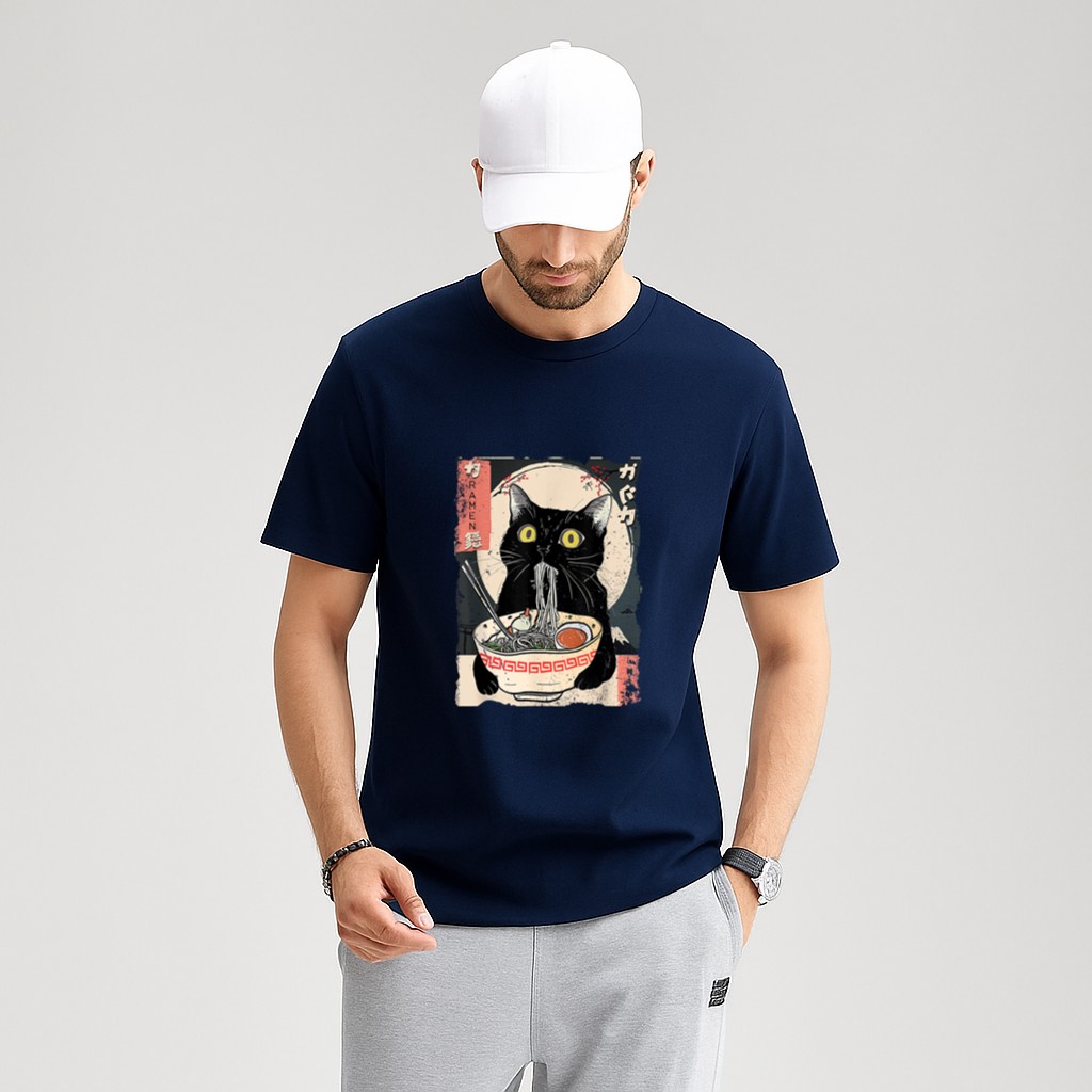 Kawaii Cat Eating Ramen Noodles Funny Anime Gift Girls Teens T-Shirt