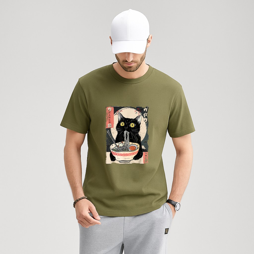Kawaii Cat Eating Ramen Noodles Funny Anime Gift Girls Teens T-Shirt