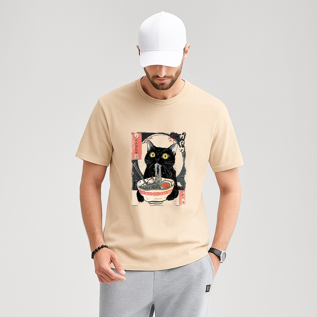 Kawaii Cat Eating Ramen Noodles Funny Anime Gift Girls Teens T-Shirt