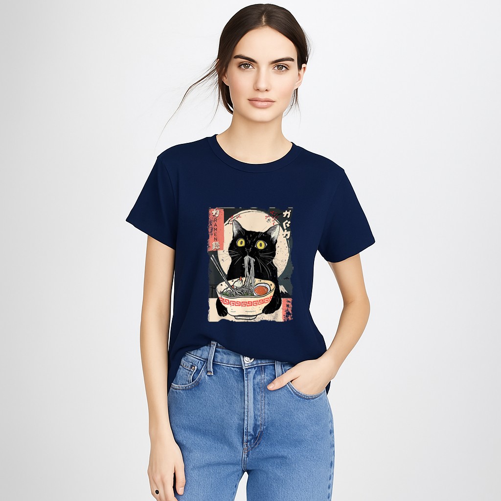Kawaii Cat Eating Ramen Noodles Funny Anime Gift Girls Teens T-Shirt
