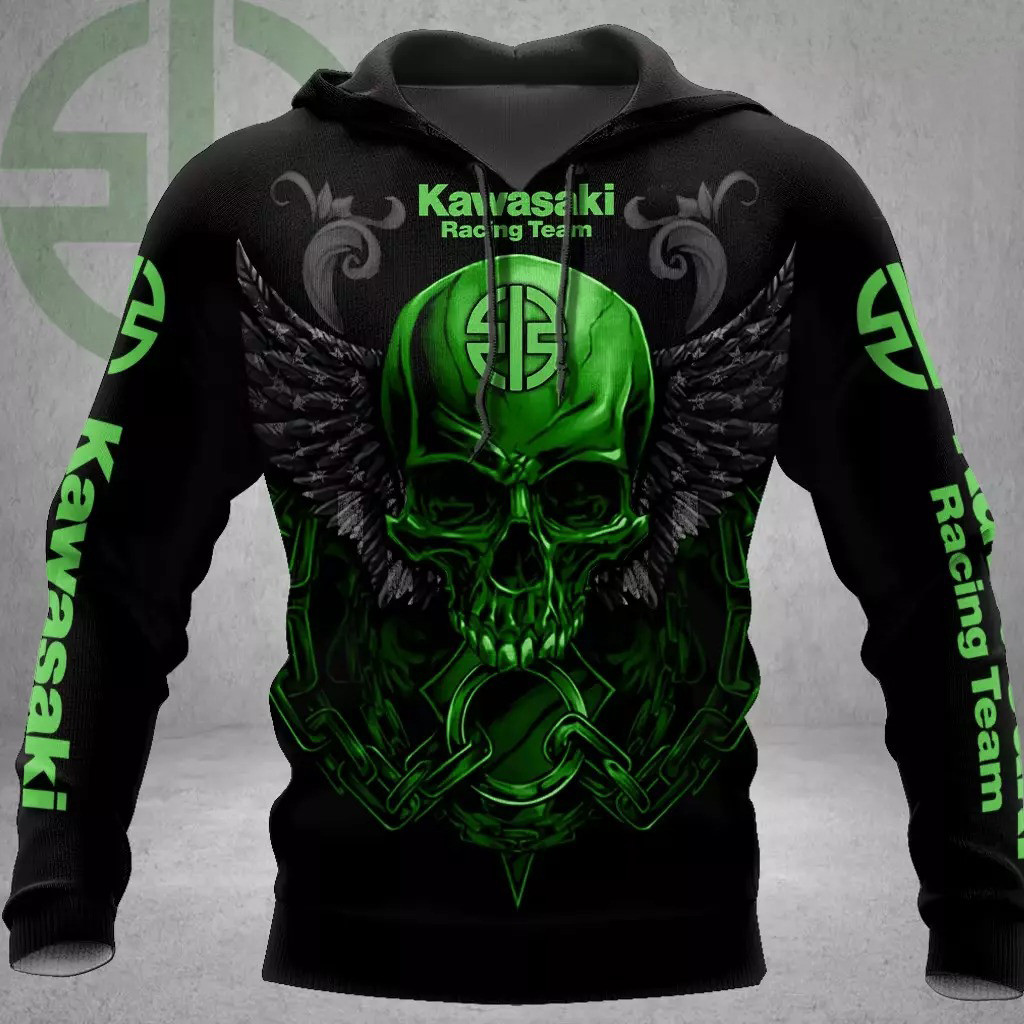Kawasaki Racing Team Motorcycle Skull Hoodie Racing Lovers Gifts