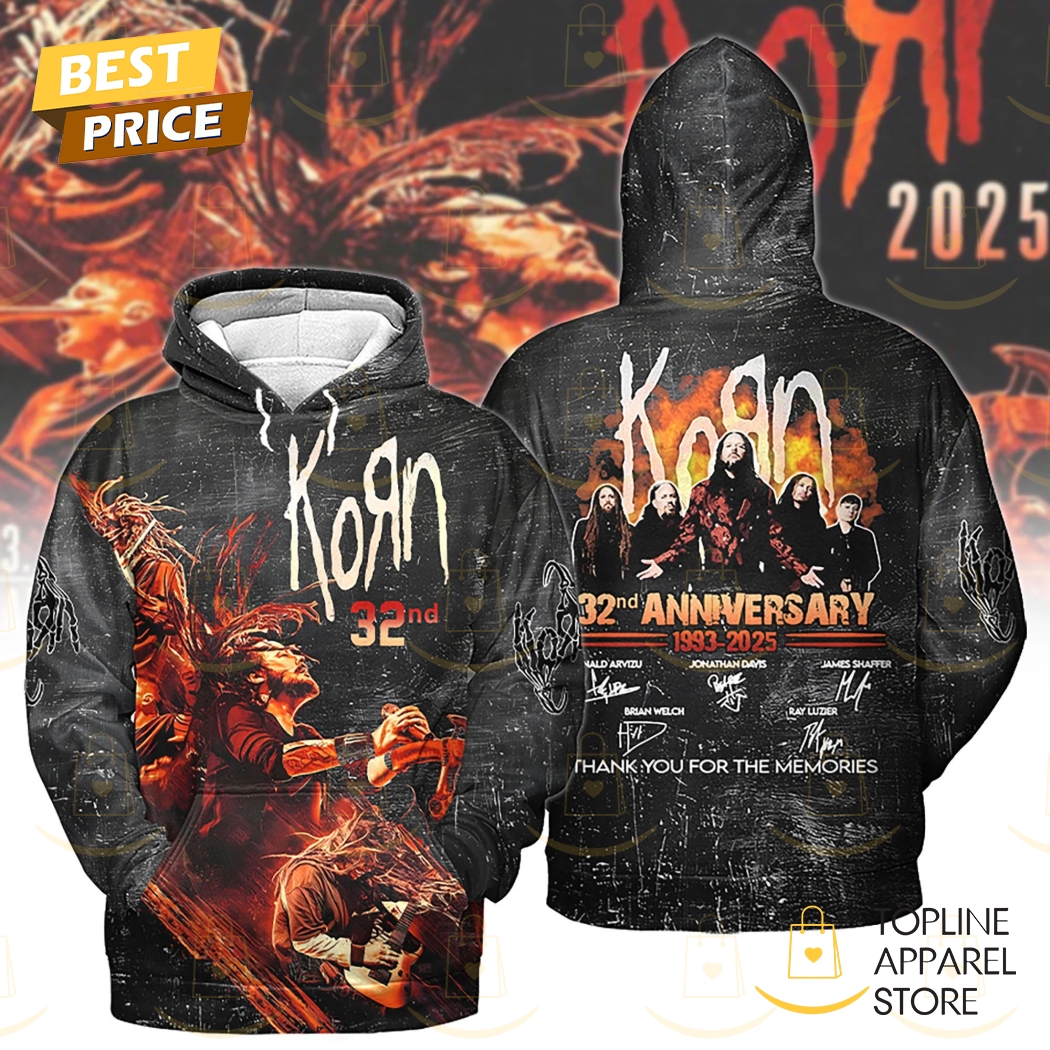 Korn 32nd Anniversary 1993-2025 Signature Thank You For The Memories Hoodie Gift For Sport Music Fans