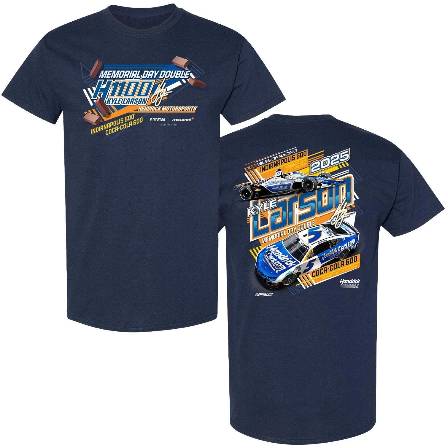 Kyle Larson 2025 IndyCar NASCAR Cup H1100 Memorial Day Double 2-Spot T-Shirt Fans Gifts