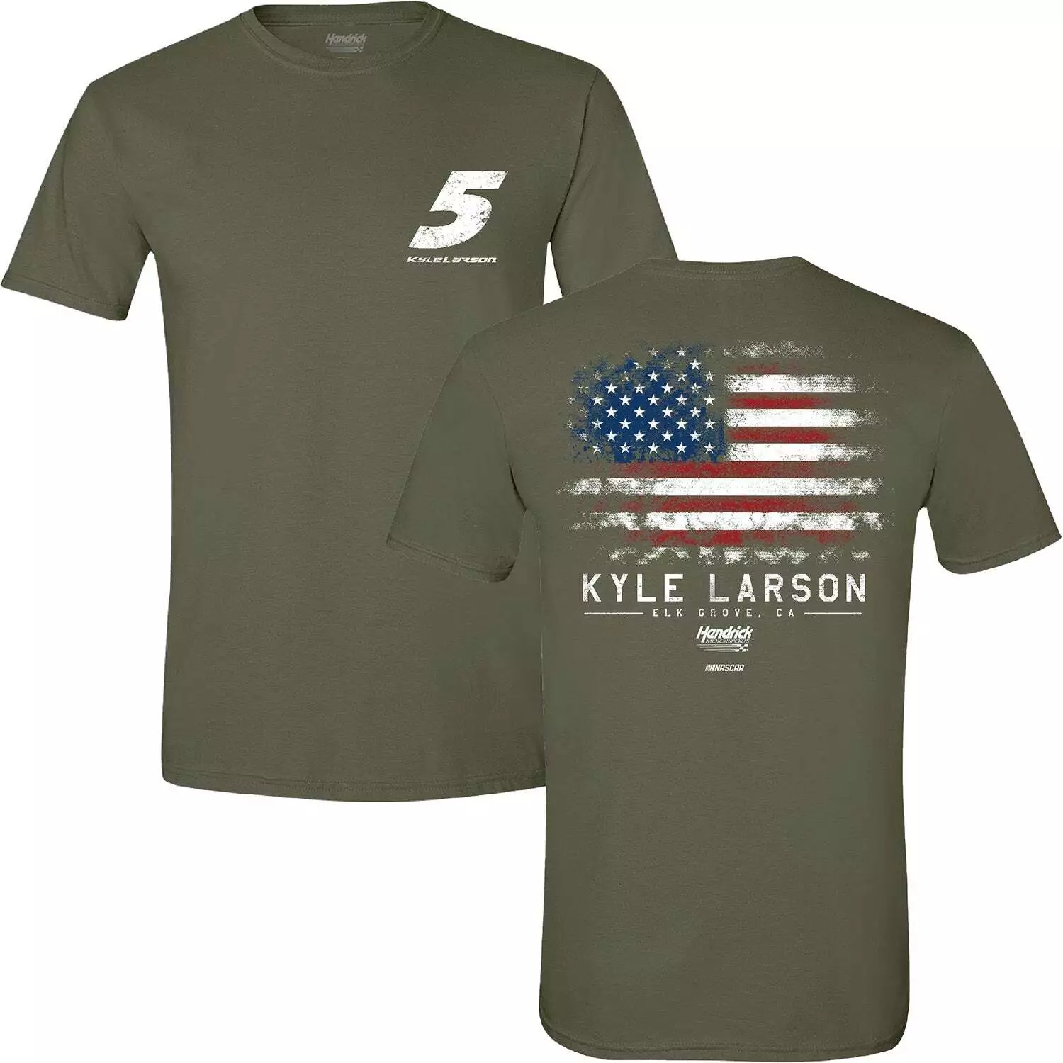 Kyle Larson 2025 Military Green 5 Patriotic Flag T-Shirt Gifts For Father