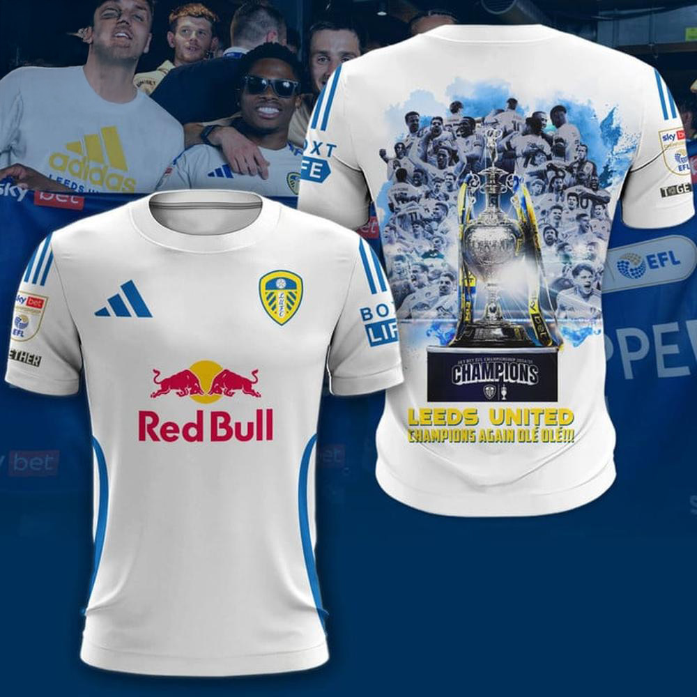 Leeds United EFL Champions 2025 T-Shirt Gift For Leeds United Fans - White, XL