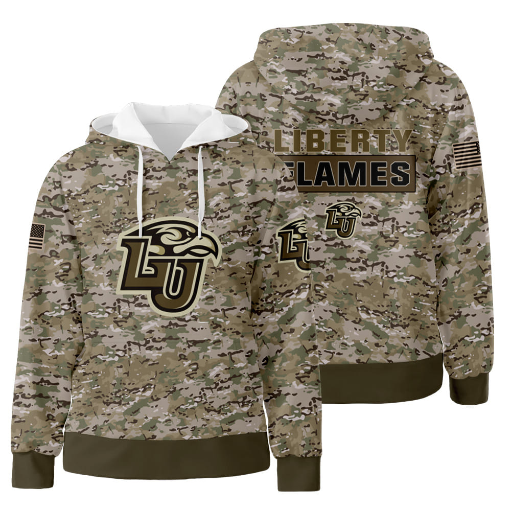 Liberty Flames NCAA Camo Veteran 3D All Over Print Hoodie Zip-Up Hoodie