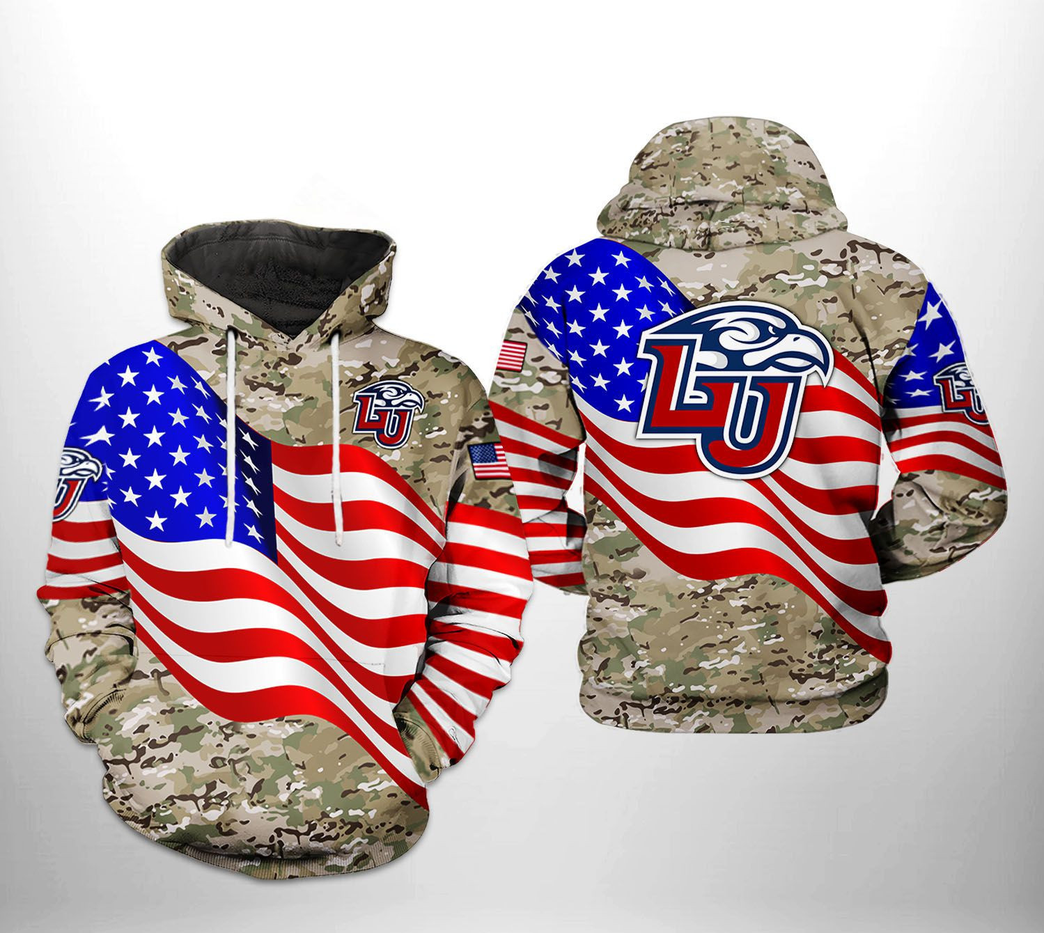 Liberty Flames NCAA US Flag Camo Veteran Hoodie  Zip Hoodie