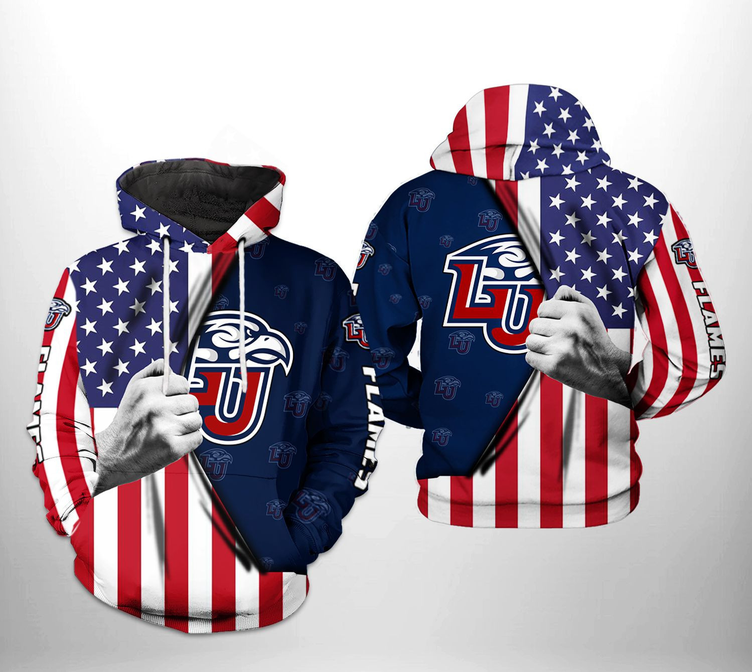 Liberty Flames NCAA US Flag Hoodie  Zip Hoodie Version 615