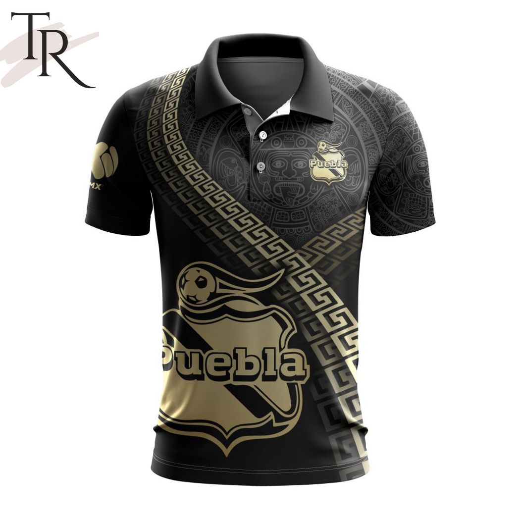 LIGA MX Club Puebla Special Black And Gold Design Polo Shirt