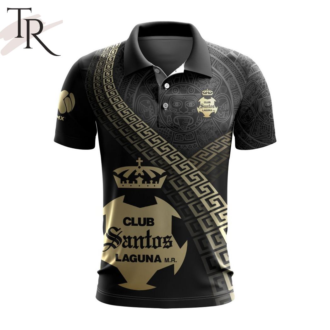 LIGA MX Club Santos Laguna Special Black And Gold Design Polo Shirt