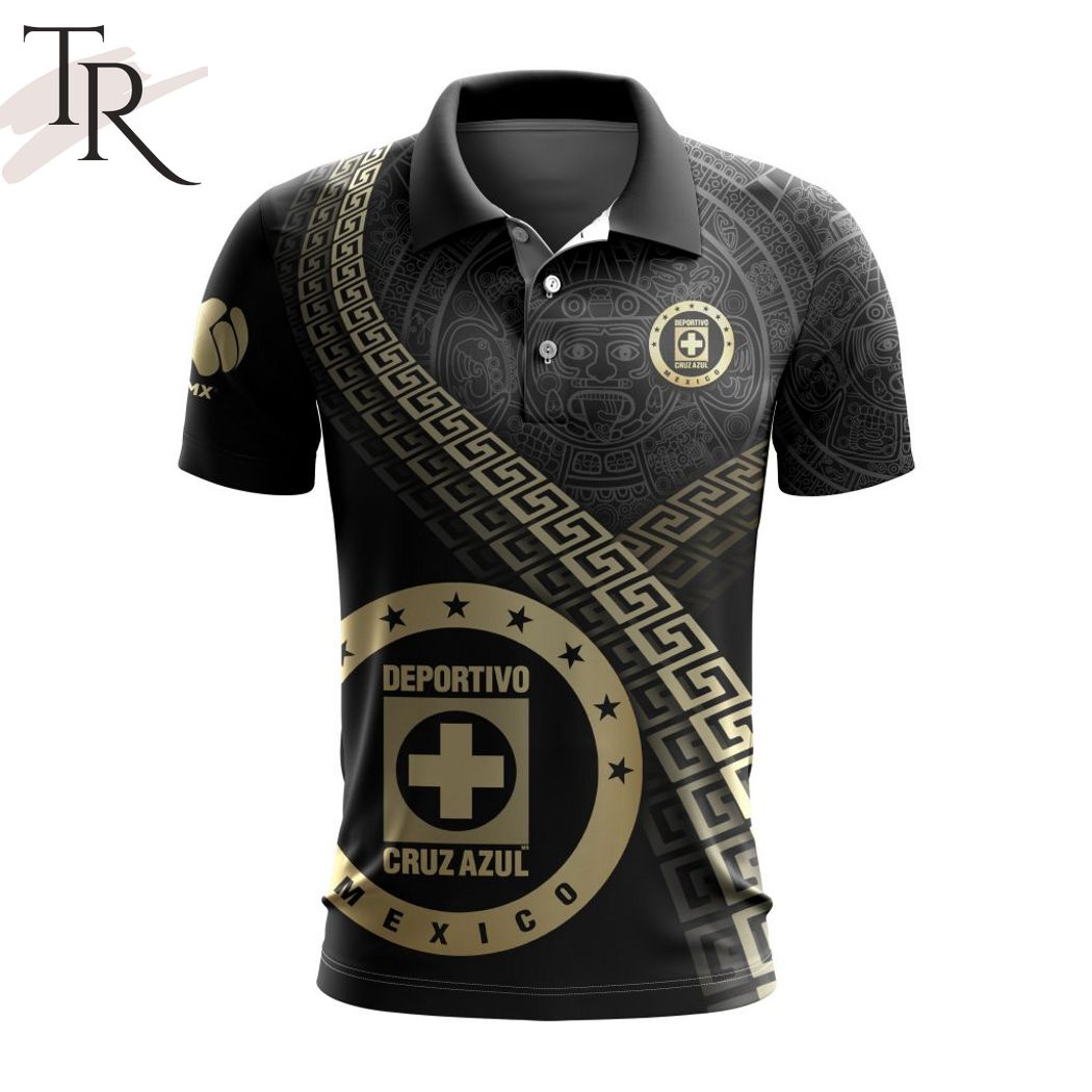 LIGA MX Cruz Azul Special Black And Gold Design Polo Shirt