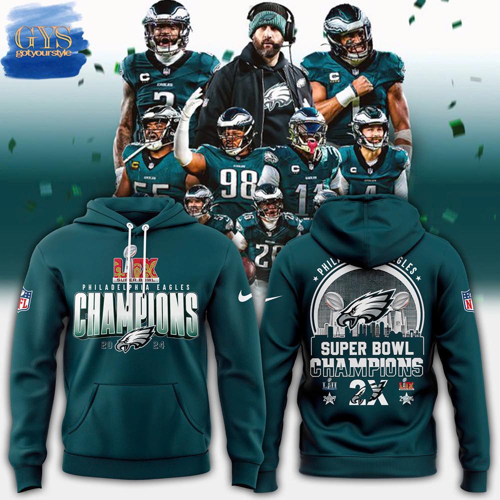 Limited Philadelphia Eagles Super Bowl LIX Champions 2025 Midnight Green Hoodie Premium Merchandise