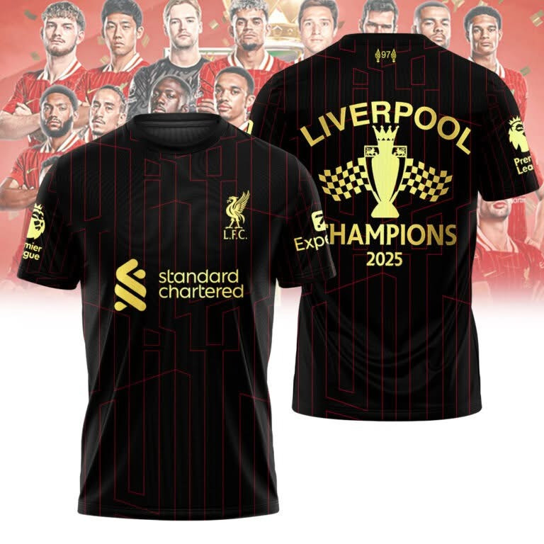 Liverpool FC Champions 2025 Black T-Shirt Gift For Liverpool Fans