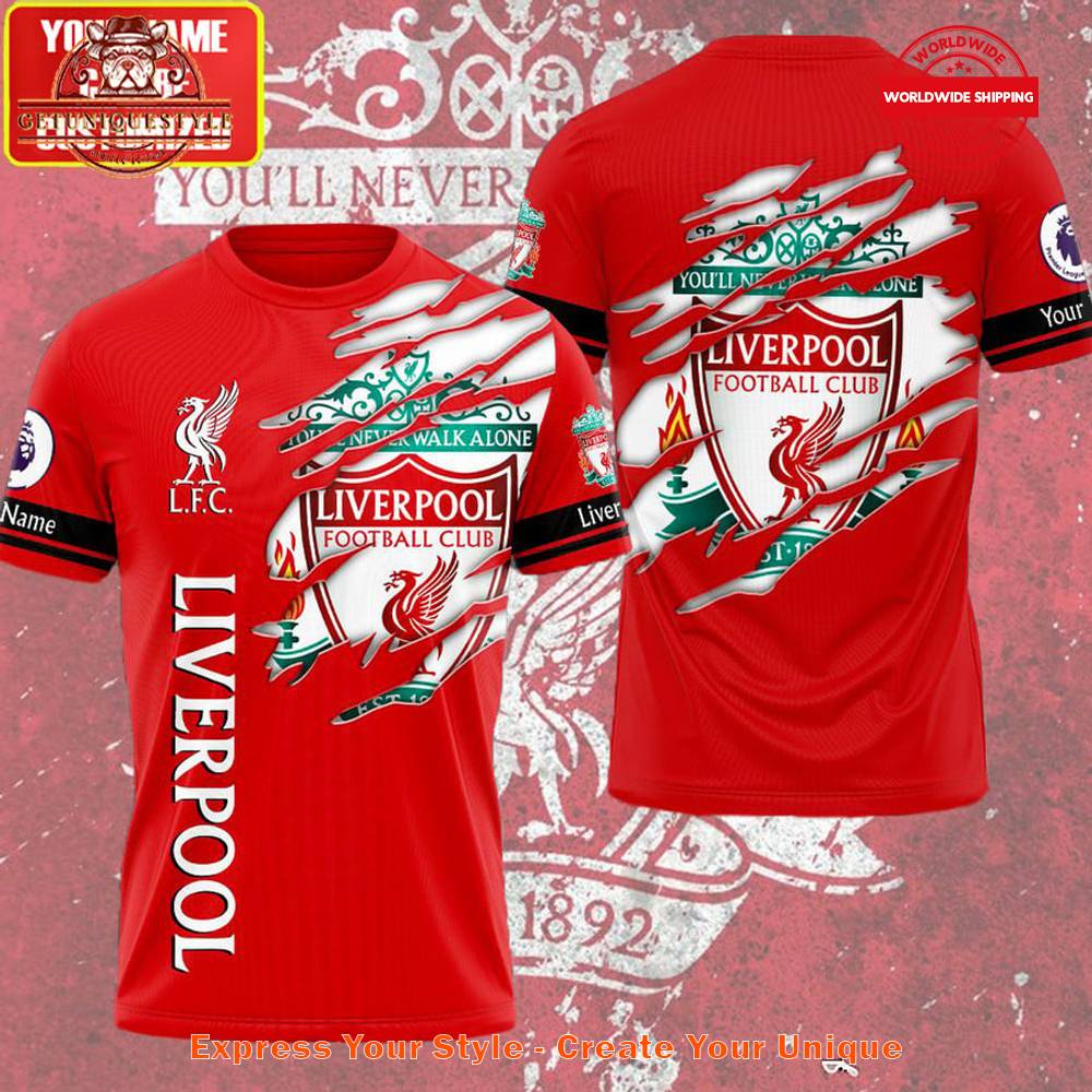 Liverpool FC You'll Never Walk Alone Ripped Design Red Shirt Premium Merchandise
