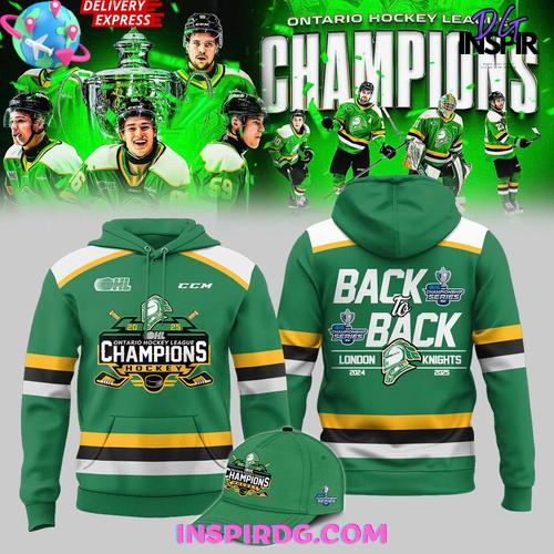London Knights OHL Back-to-Back Champions 2024 - 2025 Green Hoodie Premium Merchandises