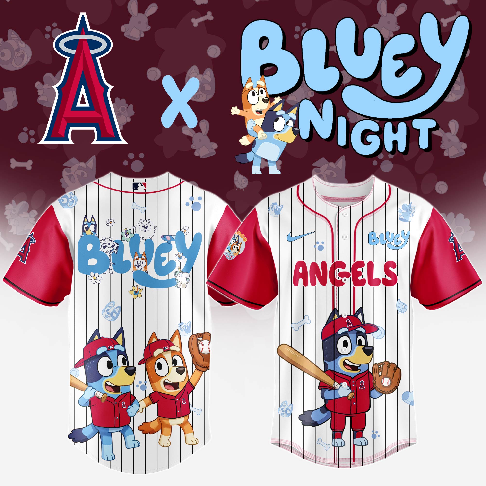 Los Angeles Angels MLB x Bluey And Bingo Personalized Baseball Jersey For Fans