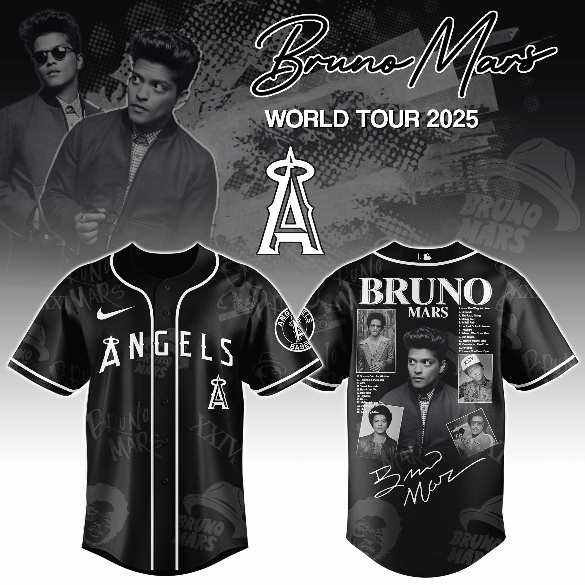 Los Angeles Angels MLB x Bruno Mars at Park MGM Personalized Baseball Jersey For Fans