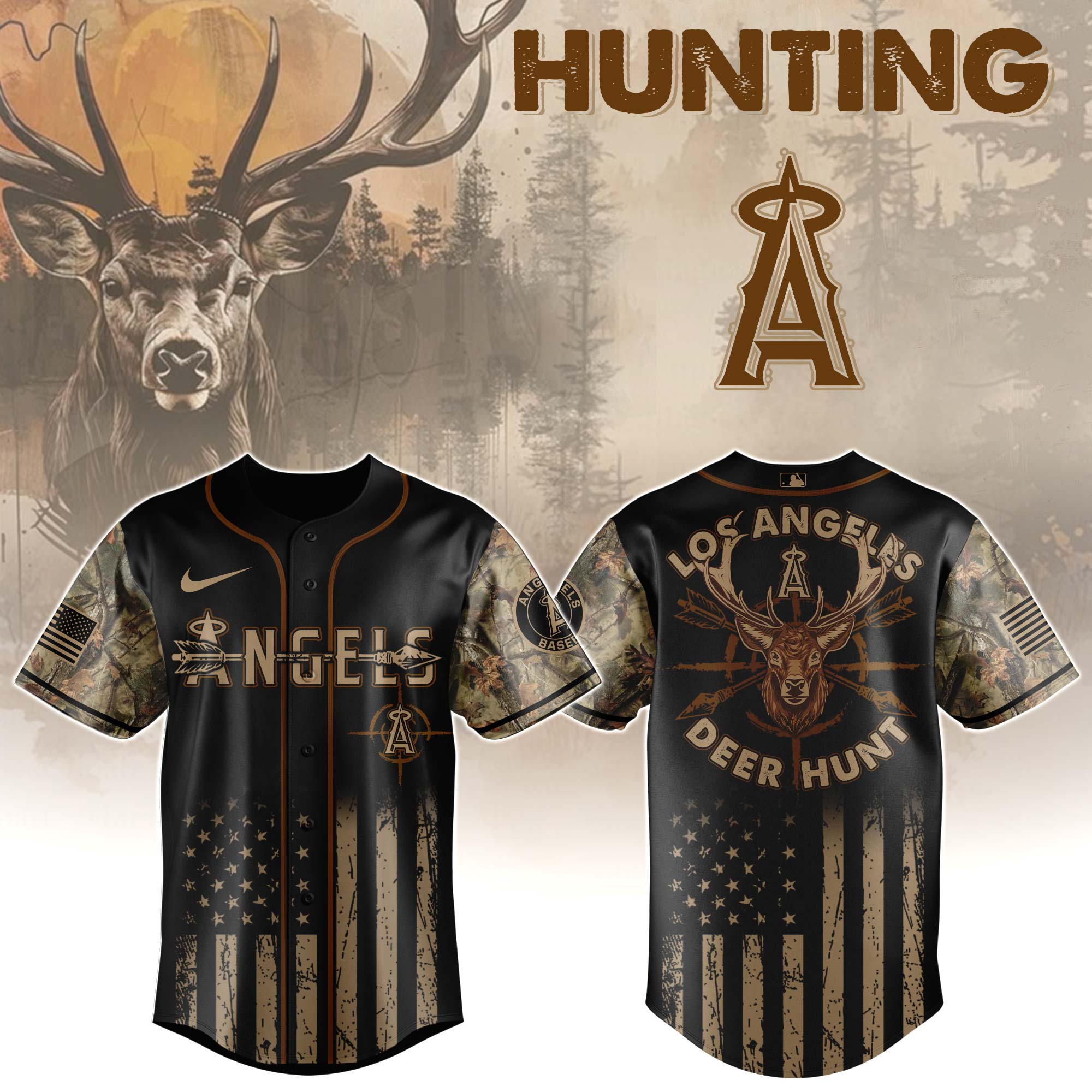 Los Angeles Angels MLB x Deer Hunting Personalized Baseball Jersey For Fans